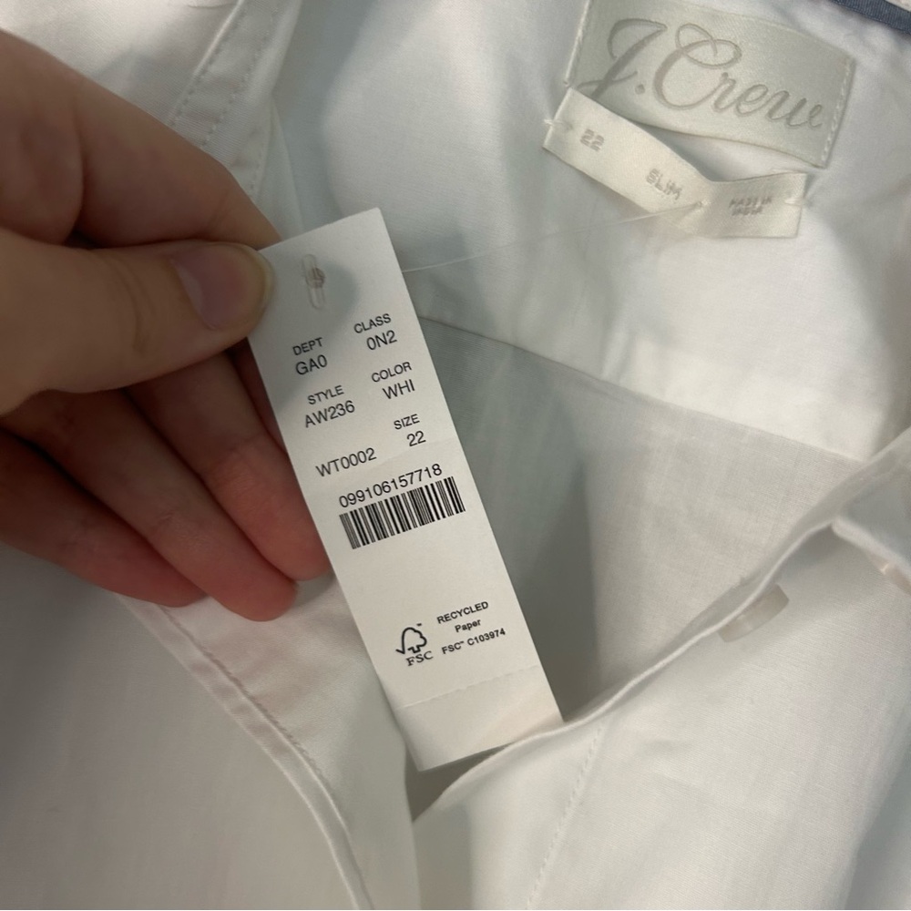 NWT J.Crew Slim-Fit Stretch Cotton White Poplin Shirt - Picture 7 of 7